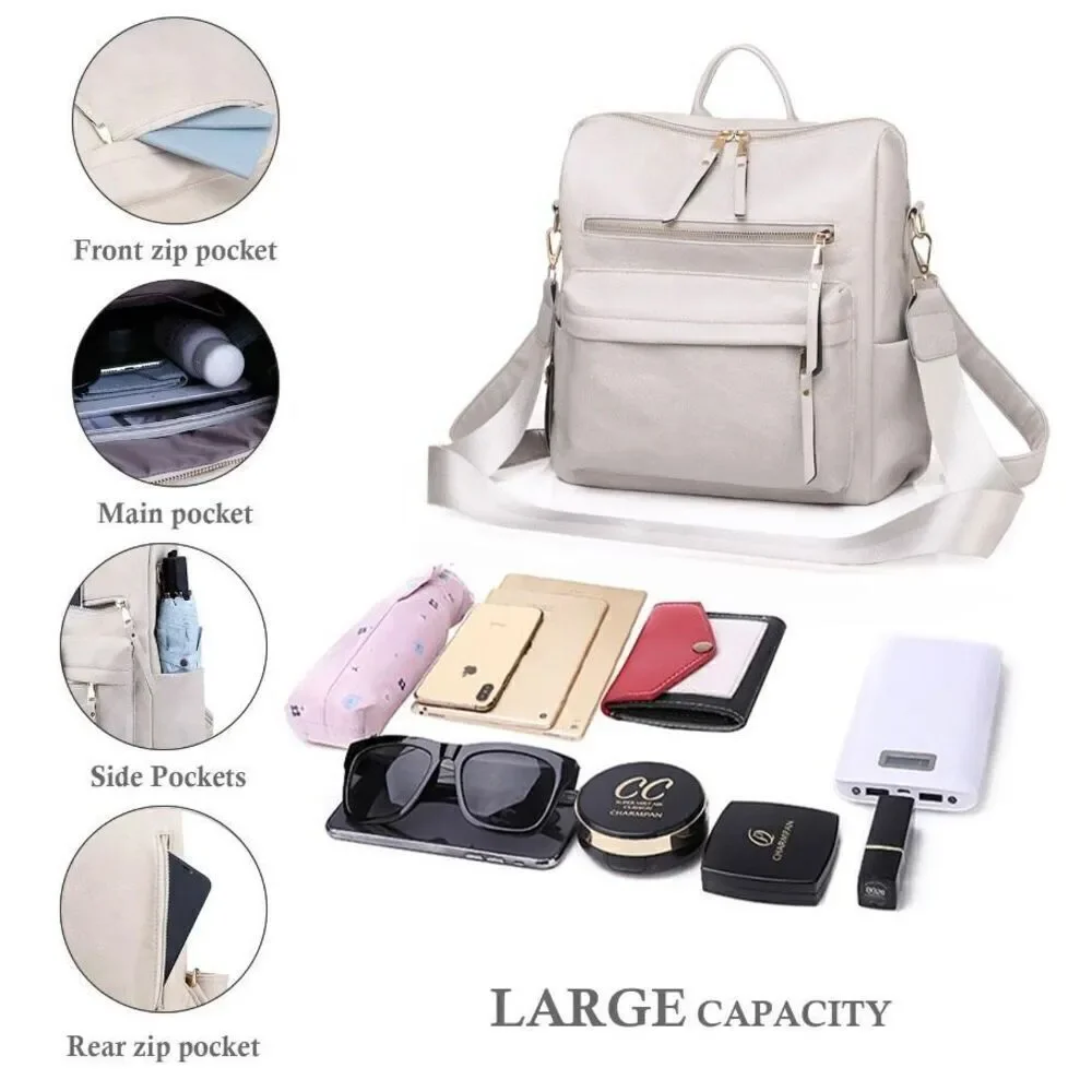 Brand New Grey Leather Backpack With Adjustable Shoulder Tote Strap